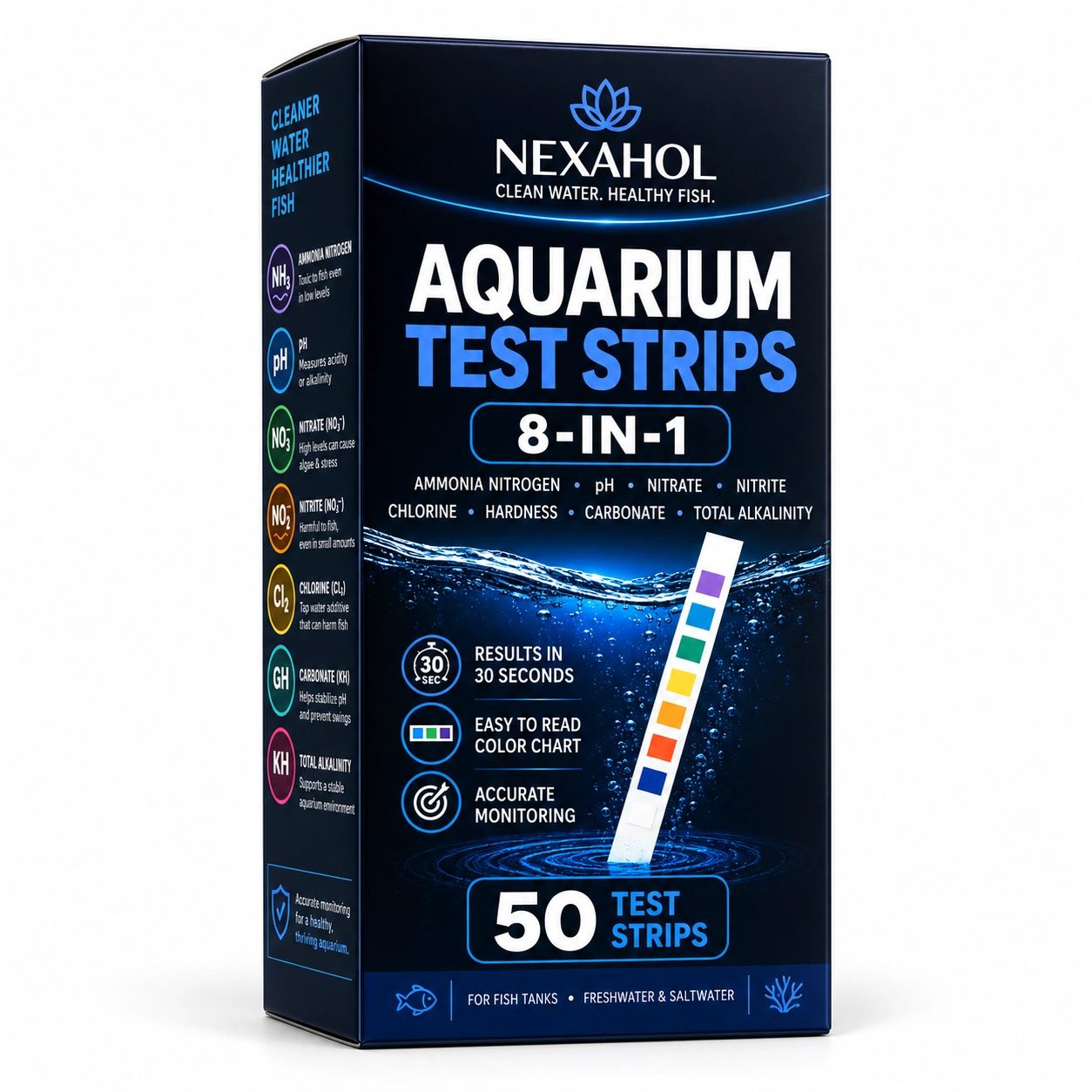 Nexahol Aquarium 8-in-1 Test Strips 50 Count