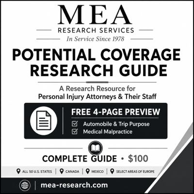 Advertisement for MEA Research Services offering a potential coverage research guide.