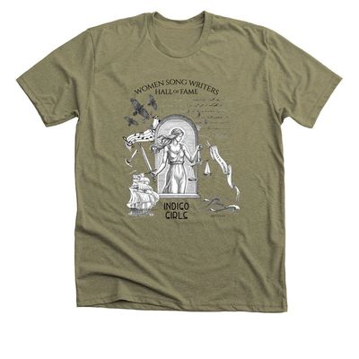 Olive green t-shirt with Women Song Writers Hall of Fame design.