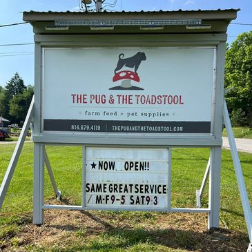 Store signage from The Pug & Toadstool