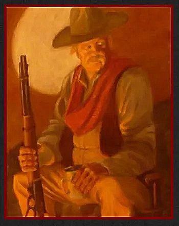cowboy with rifle by campfire