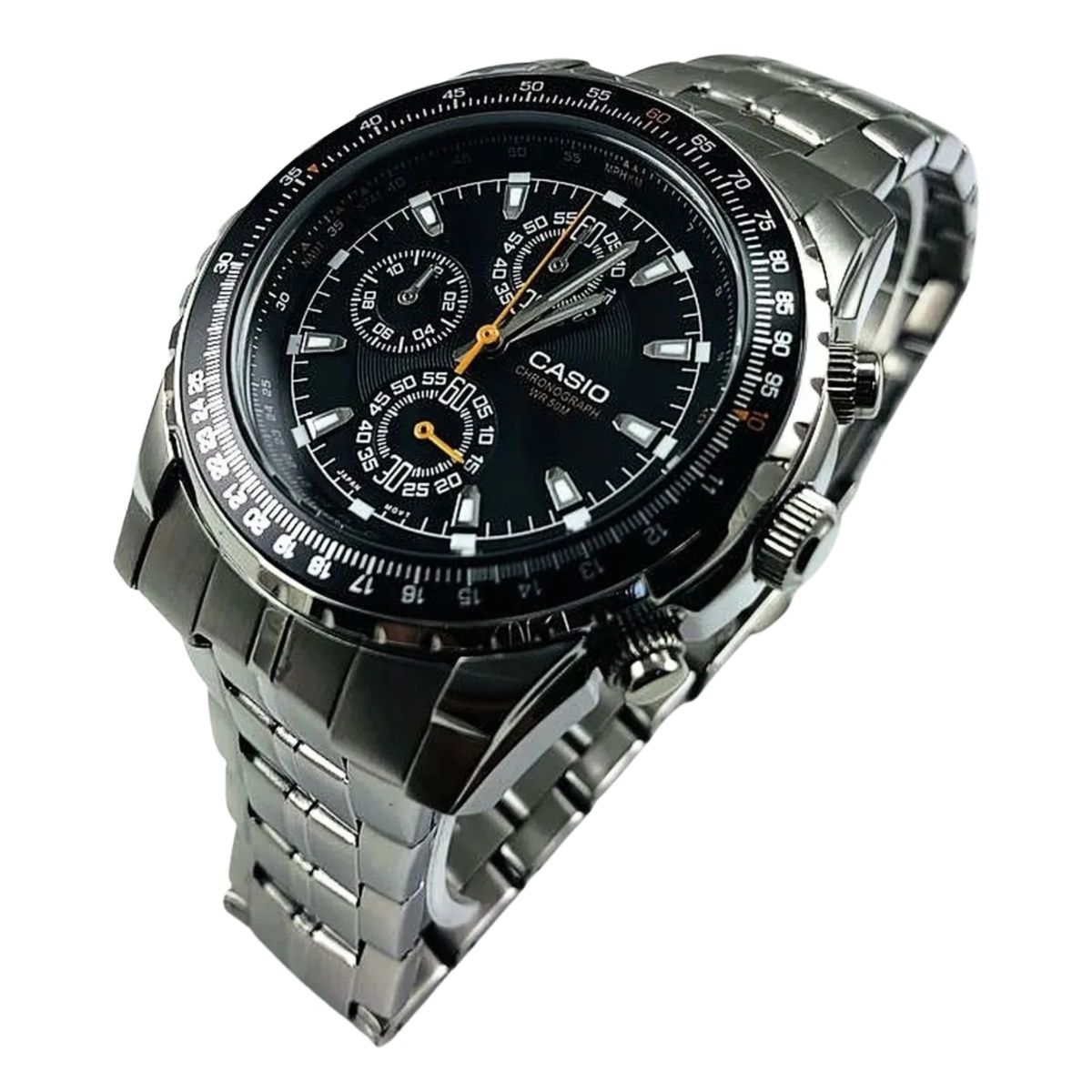 Casio Edifice Chronograph Slide Bezel Stainless Steel Watch,
