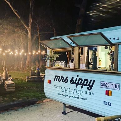 Mrs Sippy Adelaide Coffee caravan service at night event with string lights