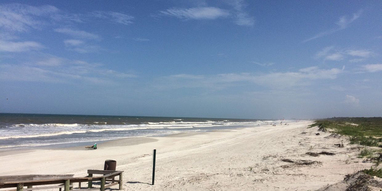 Looking south on the beach at Kathryn Abbey Hanna Park, a short walk from the campground