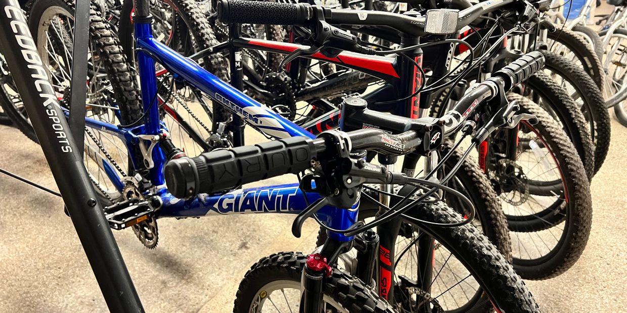 Mountain bike rentals on display at the Hanna Park campground store