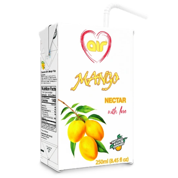250ml carton of mango nectar with love branding.