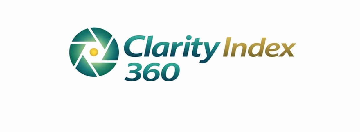 Logo of Clarity Index 360 with a circular camera shutter design.