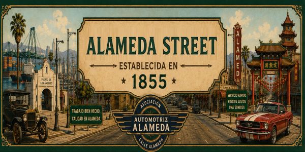Vintage style poster of Alameda Street in Los Angeles, established in 1855.