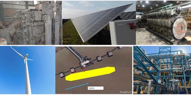 Various industrial and renewable energy equipment including turbines, solar panels, and machinery.
