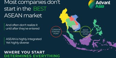 Map highlighting the best and right starting points in the ASEAN market for companies.