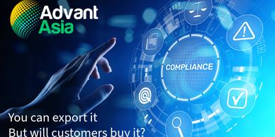 Futuristic digital interface about compliance with Advant Asia branding.