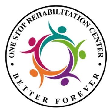Logo of One Stop Rehabilitation Center with colorful figures.