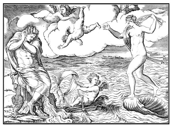 Cupido en el mar. Cuento de Cupido y Psique. Agostini dei Musi (Veneziano) 