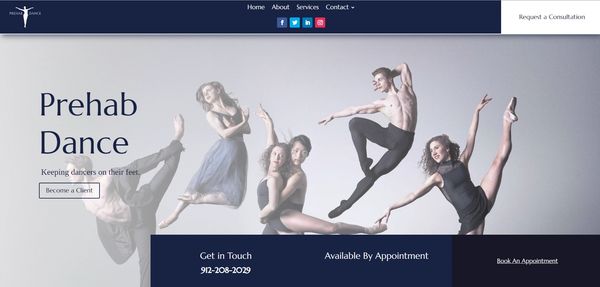 A website header for a physical therapist studio focusing on ballet dancers.