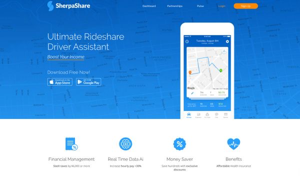 A website header for a rideshare app.
