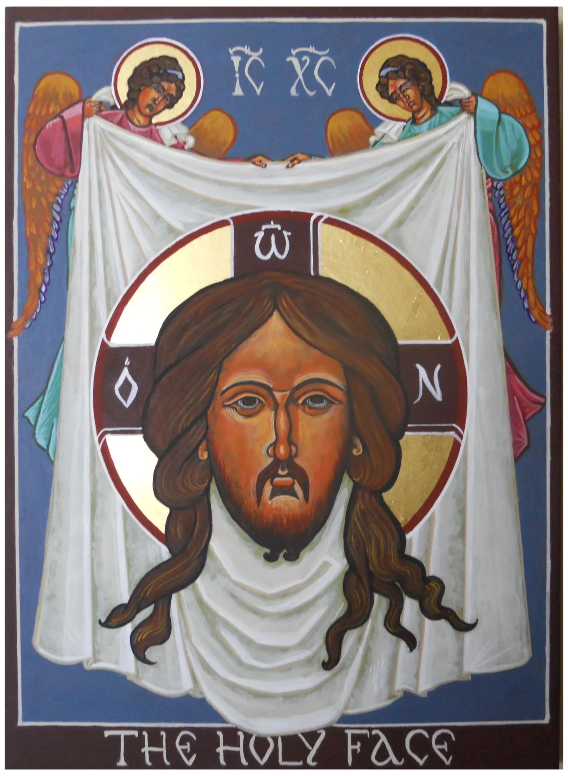 Byzantine classic icon Mandylion Holy Face acrylic on Innerglow Panel angels shroud napkin iconograp