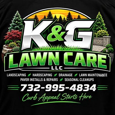Logo for K&amp;G Lawn Care with services and phone number.