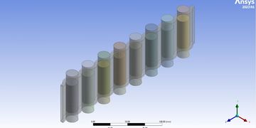3D model of a multi-cylinder engine block in CAD software Ansys.