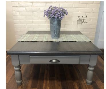 Top is layers of Amy Howard One Step paint and gel stains with One Step color Selznick Grey bottom.