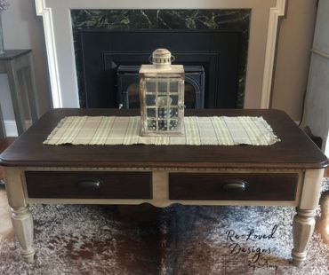 Gel stained top and drawer fronts with paint/glaze bottom.
