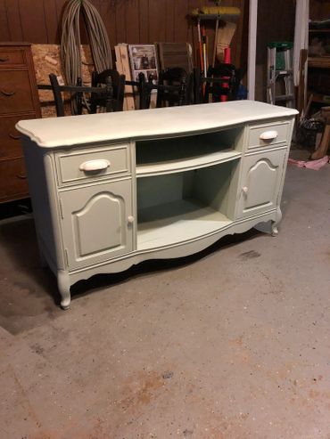 Amy Howard One Step paint in Credenza, topped with cerusing wax.