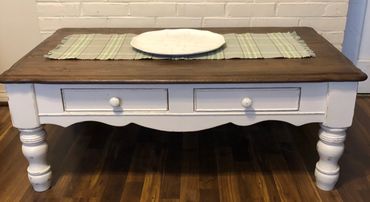 Stained top with paint/distressed bottom.