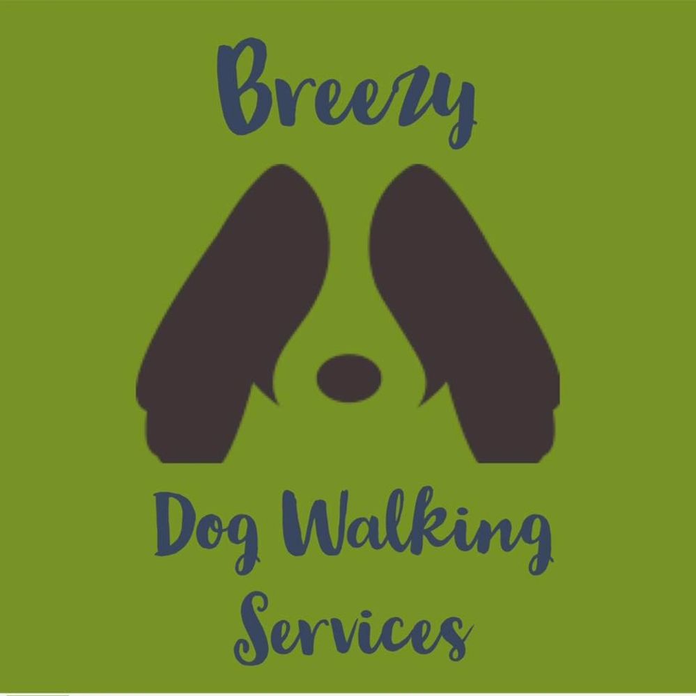 Logo for Breezy Dog Walking Services with a dog face design.