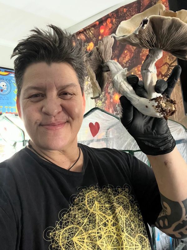 Me with Blue Magnolia mushrooms