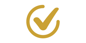 Gold checkmark inside a circular outline on a transparent background.