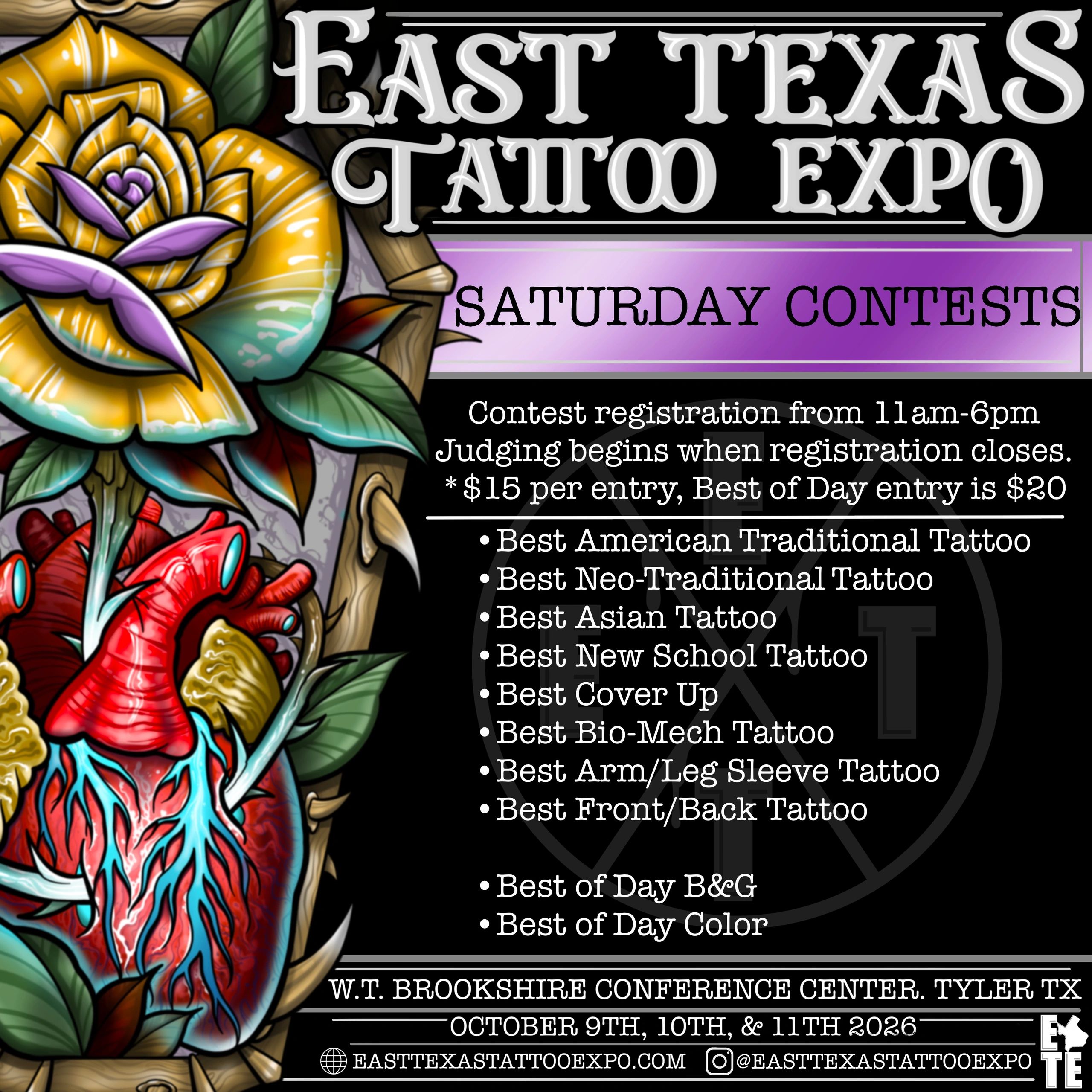 East Texas Tattoo Expo contests with various categories and event details.