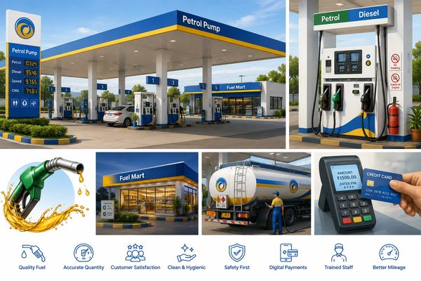 Modern petrol pump with digital payments and quality fuel services.