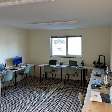 Our computer space. We have 1 Raspberry Pie computer and 5 Laptops.