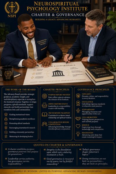 Two men reviewing the Neurospiritual Psychology Institute Charter &amp; Governance.