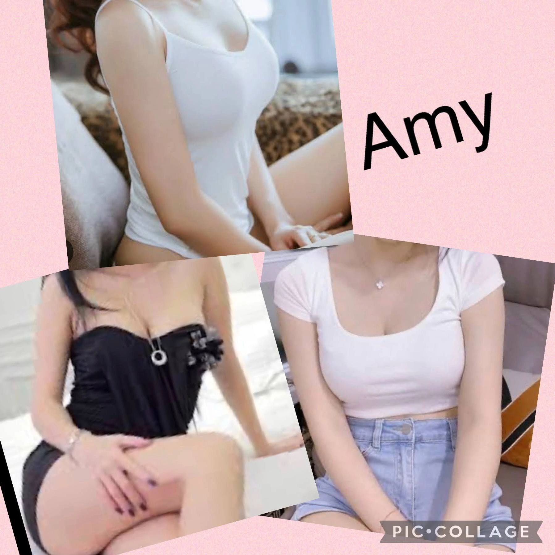 Collage of a woman named Amy in various outfits and poses.