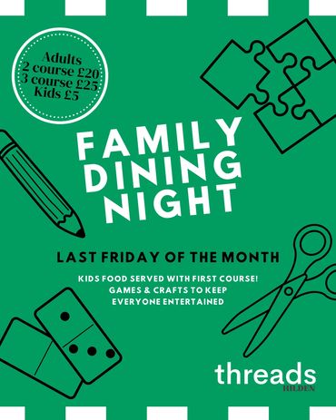 Family Dining Night with meals, games, and crafts every last Friday of the month.