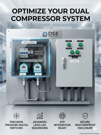 Control panel for optimizing dual compressor systems with digital pressure and advanced sequencing.