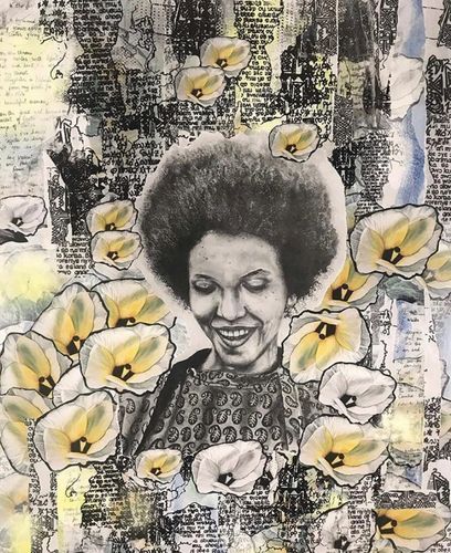 Woman smiling in flowers