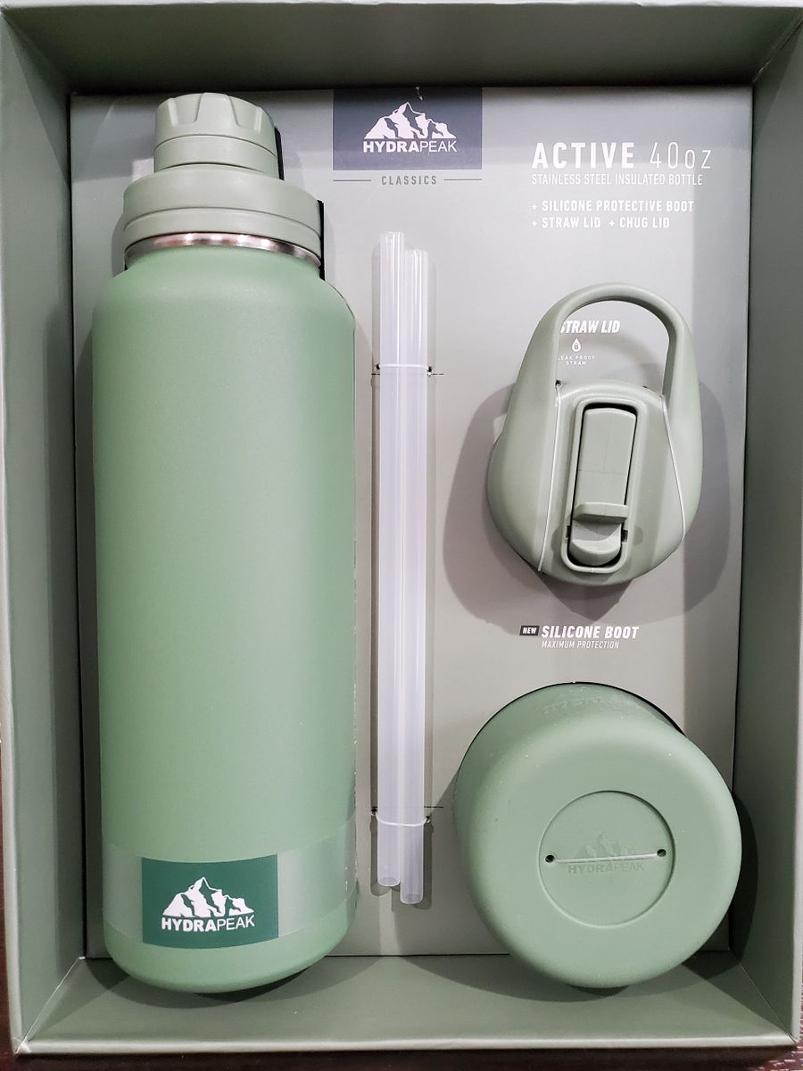 Limited* HydraPeak Active 40oz Stainless Steel Insulated Bottle w/ Chug  Lid, Straw Lid, 2 Straws & Silicone Protective Boot