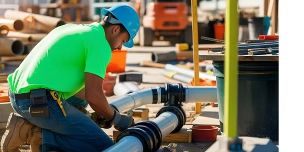 A man working on pipes in an industrial setting.