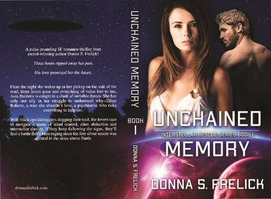 unchained memory book cover woman in front with man behind dark blue with violet highlights