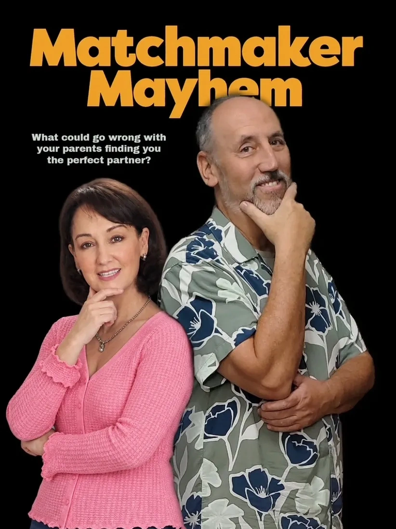 Couple posing for a matchmaker show poster.