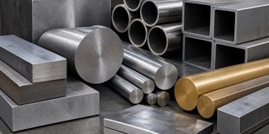 Various metal rods and bars in different shapes and sizes.