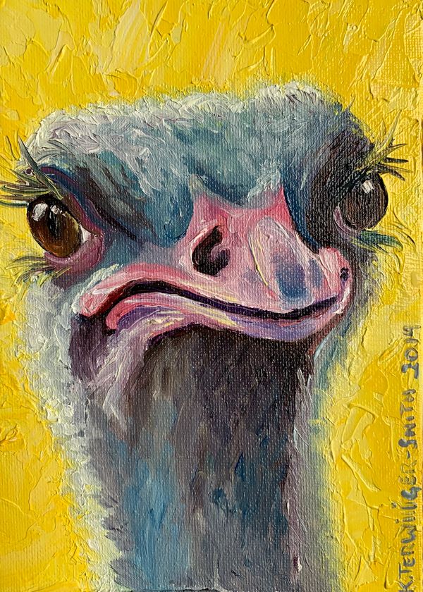 Ostrich with Yellow Background