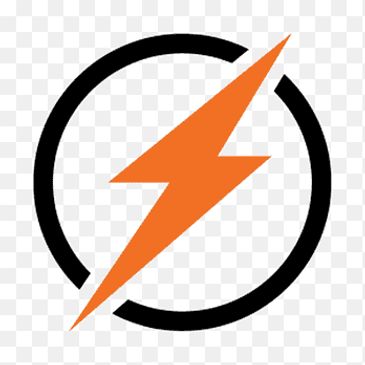 Orange lightning bolt inside a broken black circle symbol.