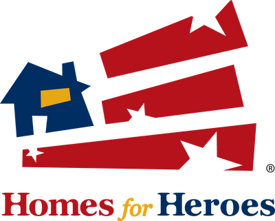 Homes for Heroes logo with a house and stylized red stripes.
