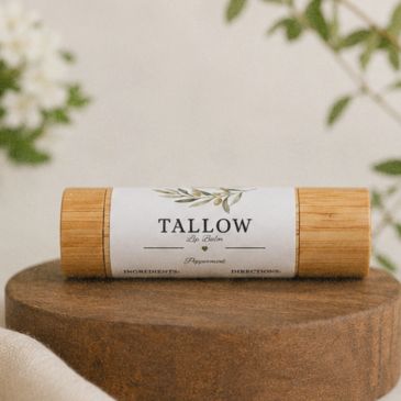 Tallow lip balm with peppermint scent.