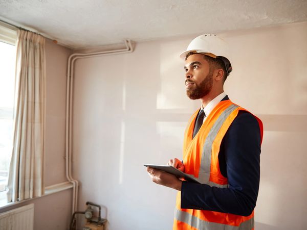 An engineer making an assessment of a house