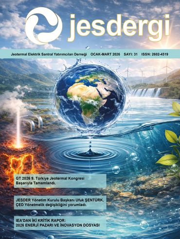 Cover of a geothermal energy magazine featuring Earth and renewable energy visuals.