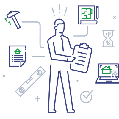 Illustration of a person surrounded by icons of technology and communication tools.