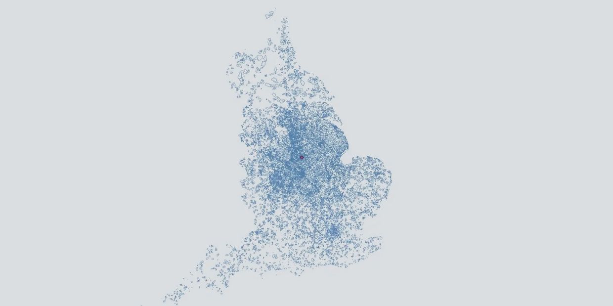 Map of England created out of dots of data